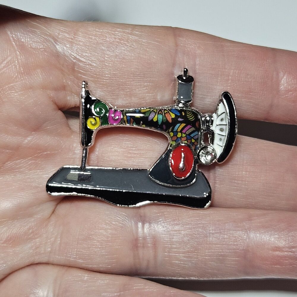 BONSNY Silver Tone Sewing Machine Floral Art Brooch Pin Brand New